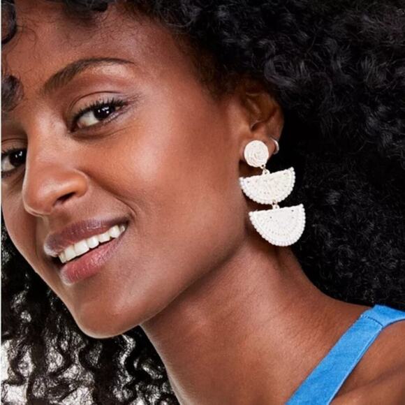 On 34th Gold-Tone Stone Bead & Woven Raffia Drop Earrings NEW - Picture 2 of 5